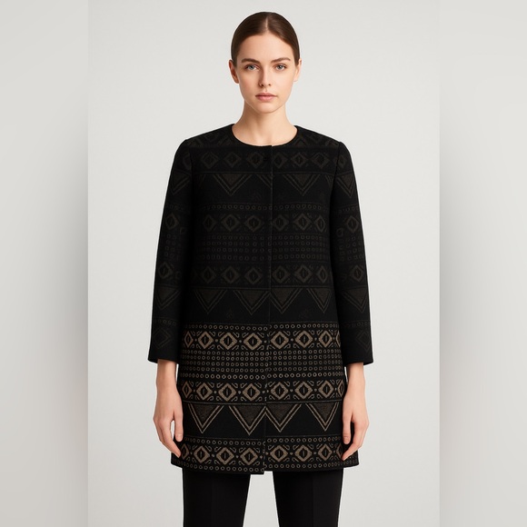 Vintage Max Mara Black Jacquard Wool Coat - Picture 7 of 16